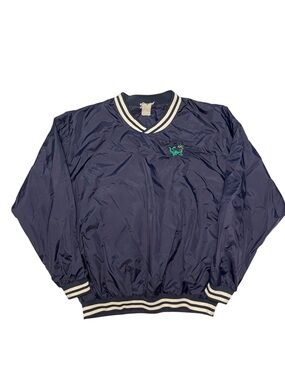 Vintage 90s Navy Nylon Athletic Pullover Striped Cuff, Hem, and Collar 2XL Mens